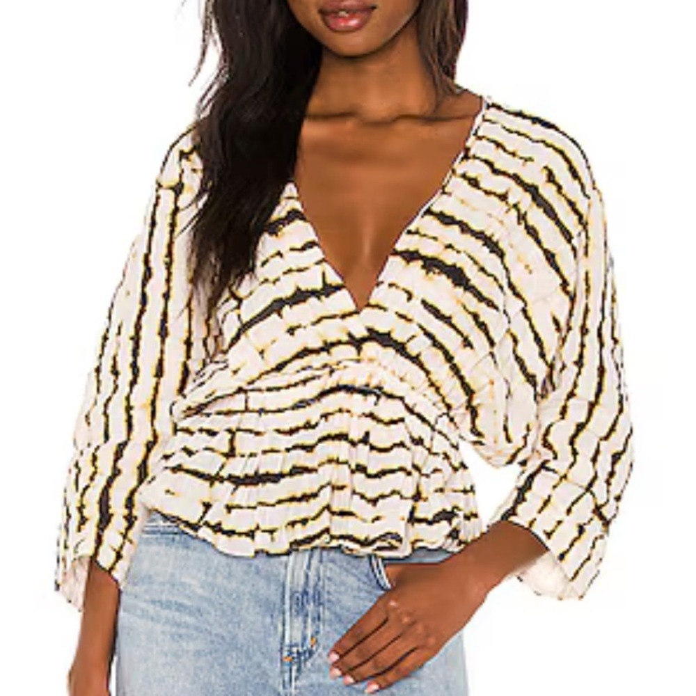REVOLVE Mes Demoiselles Paris Pompei Ivory Combo Top Tie Dye VNeck Peplum Top XL